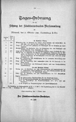Tages-Ordnung, 12. Oktober 1898