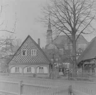 Cunewalde : Cunewalde. Ortsansicht. Blick zur Dorfkirche