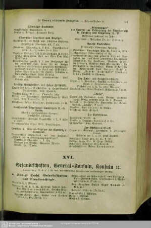 XVI. Gesandtschaften, General-Konsuln, Konsuln, etc.