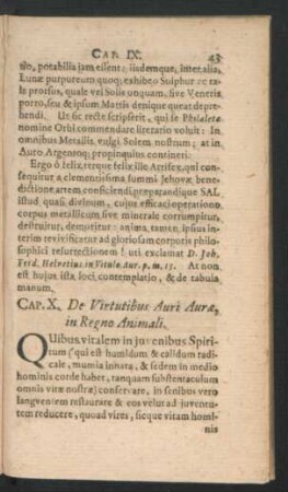 Cap. X. De Virtutibus Auri Aurae, in Regno Animali.