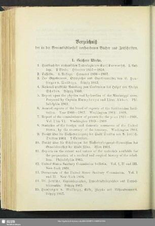 Verzeichniß der in der Vereinsbibliothek vorhandenen Bücher und Zeitschriften