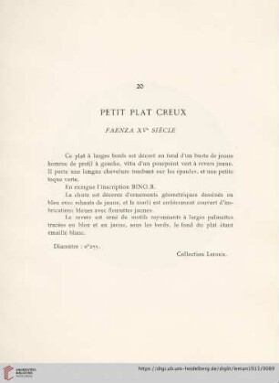 Petit Plat Creux (Faenza XVe siècle)