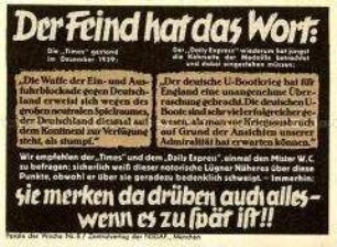 NS-Propagandazettel "Parole der Woche", Nr. 8, mit Zitaten aus englischen Zeitungen