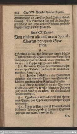 Das XX. Capitel. Von einigen alt- und neuen Special-Charten von gantz Spanien
