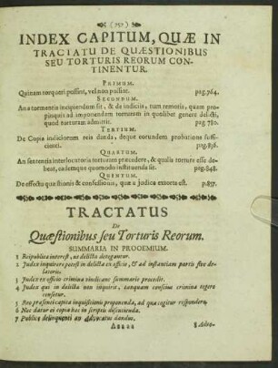 Tractatus De Quæstionibus seu Torturis Reorum.