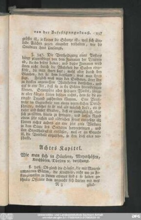 Achtes Kapitel. Wie man sich in Häusern, Meyerhöfen, Kirchhöfen, Dörfern [et]c. verschanzt.
