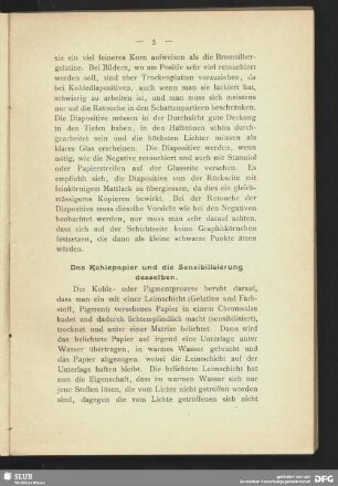 Das Kohlepapier und die Sensibilisierung desselben