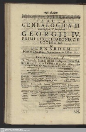 Tabula Genealogica III.