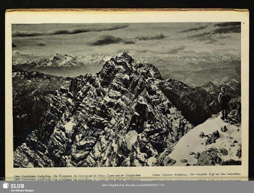 Geschichtetes Kalkgebirge. Der Watzmann. Im Hintergrund die Hohen Tauern und der Großglockner