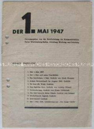 Schulungsmaterial für KPD-Funktionäre in Württemberg-Baden zum 1. Mai