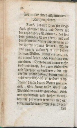Formular eines allgemeinen Kirchengebetes.