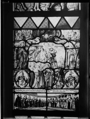 Kloster Lichtental Fürstenkapelle Fenster mit Glasmalerei (16. Jahrhundert) Kreuzabnahme, Wappen, Wising und Pfyffer