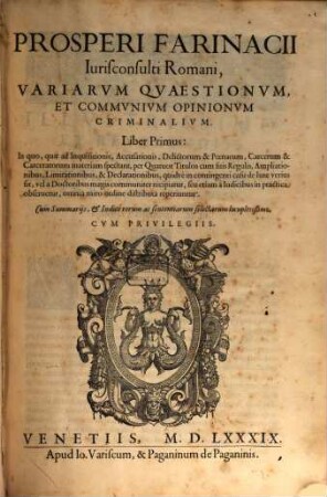Variae Quaestiones et communes opiniones Criminales