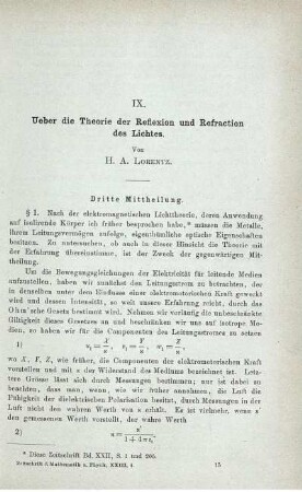 IX. Ueber die Theorie der Reflexion und Refraction des Lichtes.