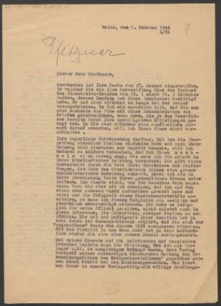 Brief an Hans Pfitzner : 01.02.1946