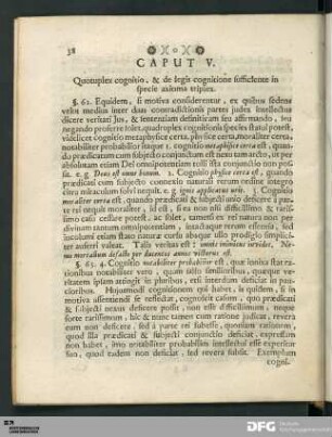 Caput V. Quotuplex cognitio, & de legis cognitione sufficiente in specie axioma triplex.