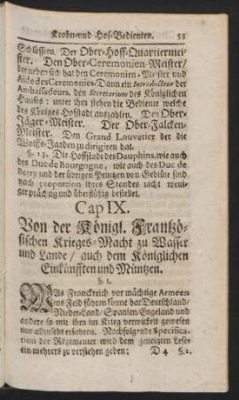 Cap. IX. Von der Königl. Frantzösischen Krieges-Macht zu Wasser und Lande / auch dem Königlichen Einkünfften und Müntzen