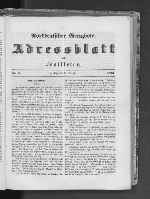 Adressblatt und Feuilleton. No. 6 Hamburg, den 15. December. 1861.