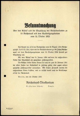 Anlage I. Bekanntmachung des Reichsbank-Direktoriums
