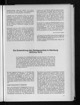 Die Entwicklung des Gastgewerbes in Hamburg 1970 bis 1973