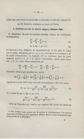 AXES DES SECTIONS PLANES DES SURFACES DU SECOND ORDRE.