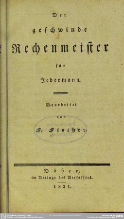 Der geschwinde Rechenmeister für jedermann