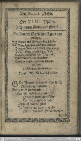Der XLIII. Psalm. Richte mich Gott, und füre [et]c.
