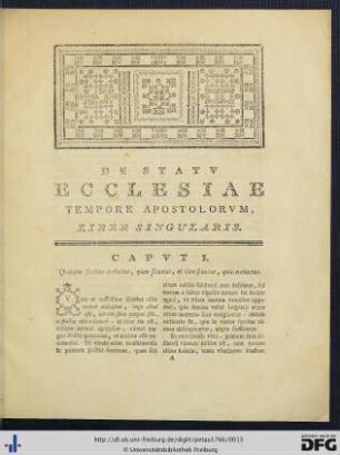 De Statv Ecclesiae Tempore Apostolorvm, Liber Singularis.