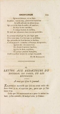 25. Lettre Aux Rédacteurs Du Journal De Paris, Et Les Réponses