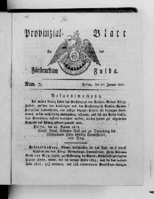 Num. 7., Ausgabe vom 26. Januar 1816