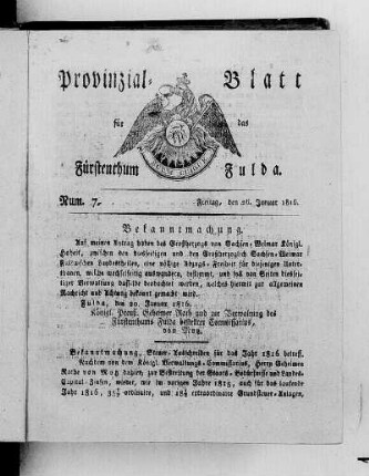 Num. 7., Ausgabe vom 26. Januar 1816