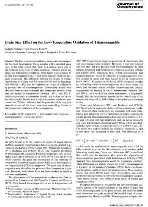 Grain size effect on the low-temperature oxidation of titanomagnetite