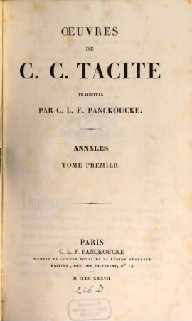 Oeuvres de C. C. Tacite, 1. Annales