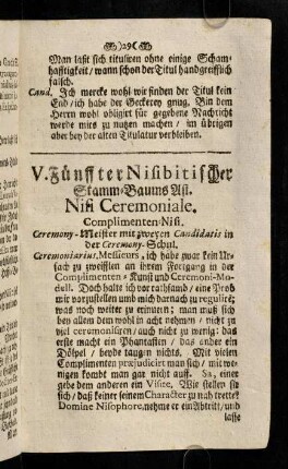 29-40, V. Fünffter Nisibitischer Stamm-Baums Ast. Nisi Ceremoniale. VI. Der sechste Nisibitische Stamm-Maums Ast. Nisi Ecclesiasticum.