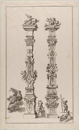 Zwei Säulen mit Bandelwerk, Blatt 5 aus der Folge "Gantz Neu sehr nützl. Säulen und andern Ornamenten"