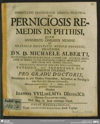 Dissertatio Inauguralis Medico-Practica, De Perniciosis Remediis In Phthisi