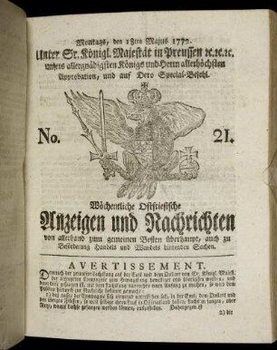 No. 21. Montags, den 18ten Majus 1772.