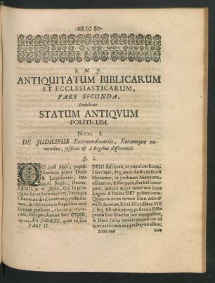 Pars Secunda, Exhibens Statum Antiquum Politicum.