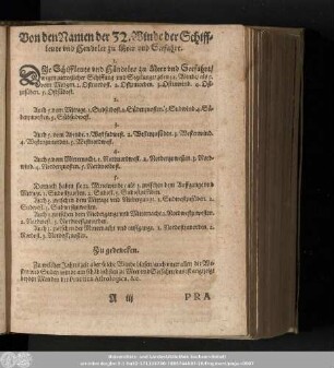 Von den Namen der 32. Winde der Schiffleute und Hendeler zu Meer und Seefahrt.