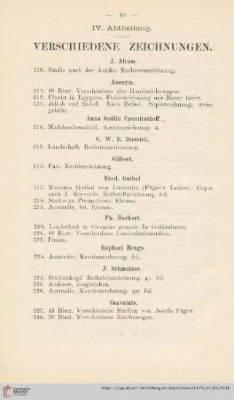 IV. Abtheilung. Verschiedene Zeichnungen (Nr. 210-228)