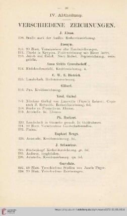 IV. Abtheilung. Verschiedene Zeichnungen (Nr. 210-228)