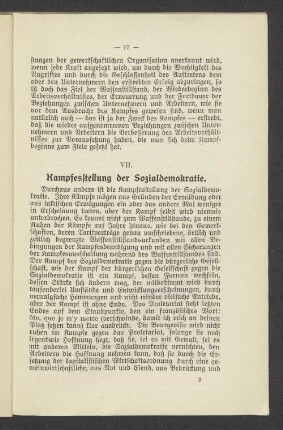 VII. Kampfesstellung der Sozialdemokratie