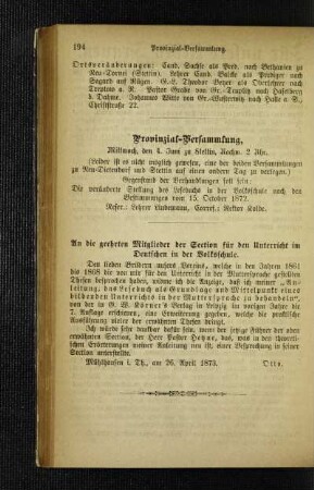 An die geehrten Mitglieder der Section für den Unterricht im Deutschen in der Volksschule