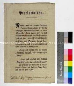 Bekanntgebung der Erhebung Sachsens zum Königreich und Ausrufung von Friedrich August als König von Sachsen