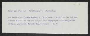 Brief von Gerhart Hauptmann an Oskar von Chelius