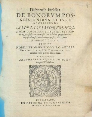 Disputatio iuridica de bonorum possessionibus et iure accrescendi
