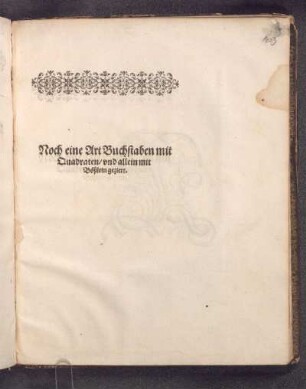 Noch eine Art Buchstaben mit Quadraten/ vnd allein mit Rößlein geziert.