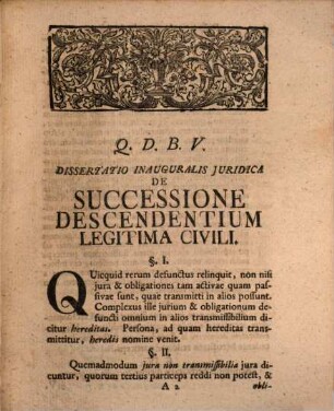 Dissertatio iuridica inauguralis de successione descendentium legitima civili