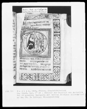 Psalter der Mechthild von Anhalt — Initiale D (ominus illuminatio), darin Blindenheilung, Folio 29recto