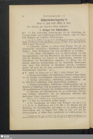 Schulbedarfsgesetz. Vom 31. Juli 1922